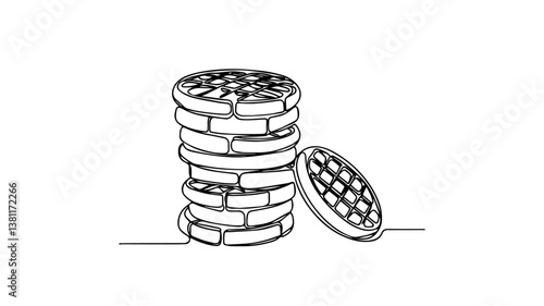vector illustration of  waffles using one continuous line 