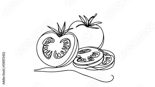 vector illustration of  Sliced tomatoes using one continuous line 