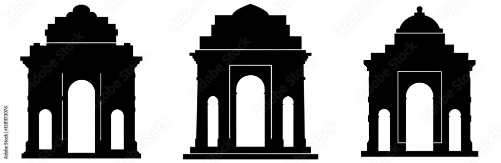 India Gate Silhouette Vector Art on White Background