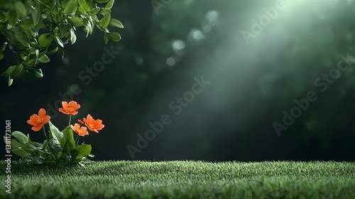Serene pastoral scene with vibrant flowers