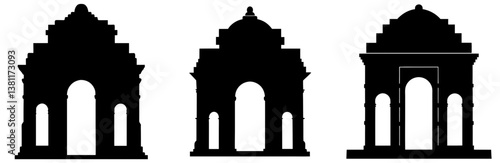 India Gate Silhouette Vector Art on White Background