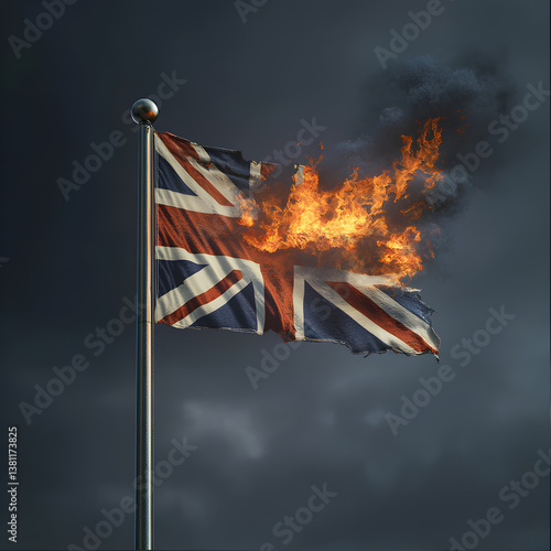 Obraz na płótnie A UK flag is burning on a pole. w salonie