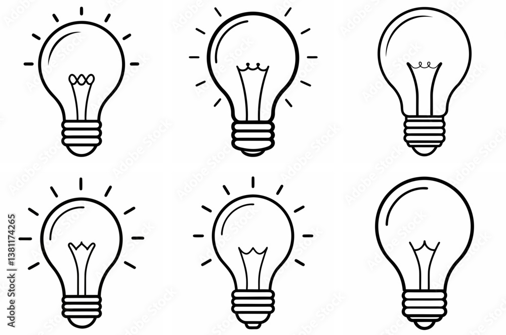 Light Bulb Outline Coloring Book Page Line Art Drawing Set Light Bulb Outline Coloring Book Page Line Art Drawing Set