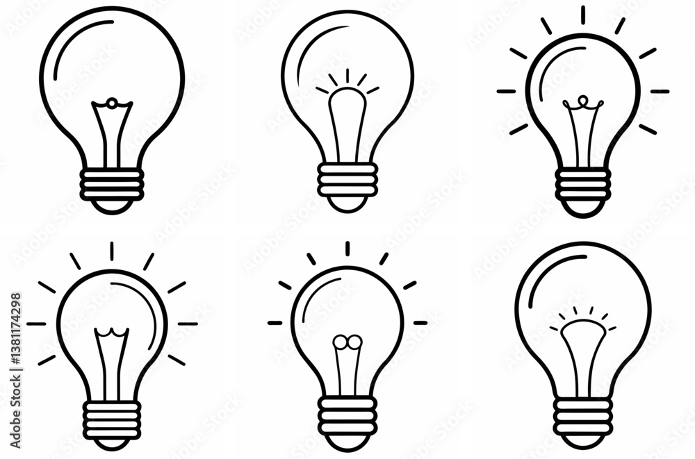 Light Bulb Outline Coloring Book Page Line Art Drawing Set Light Bulb Outline Coloring Book Page Line Art Drawing Set