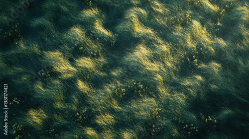 Obraz na płótnie Artistic shot of soft field grass gently bending in synchronized motion, seen from above, forming natural wave patterns w salonie