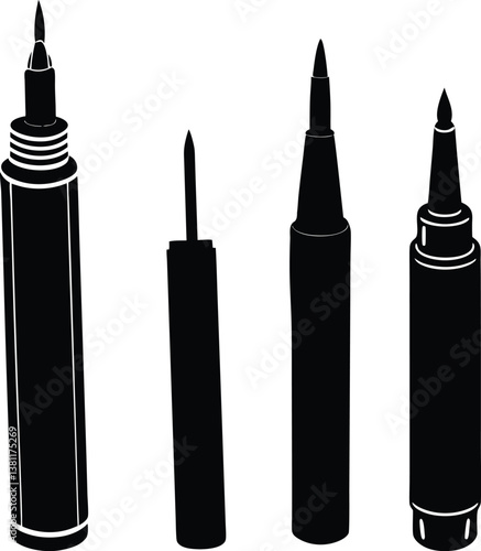 Felt tip eyeliner pen silhouette illustration set