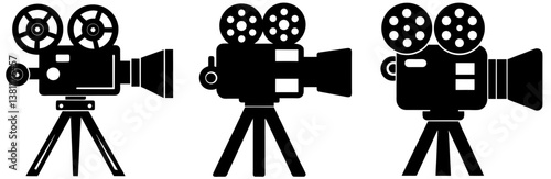 Movie Camera Silhouette Vector Art on White Background