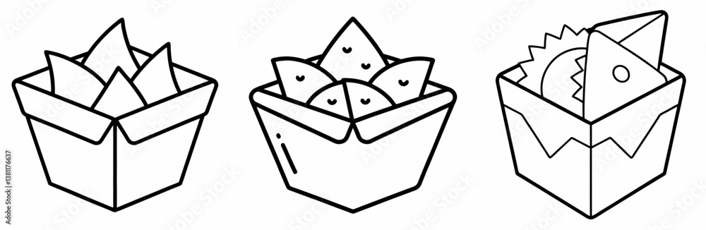 Nacho Box Outline Coloring Book Page Line Art Drawing Set Nacho Box Outline Coloring Book Page Line Art Drawing Set