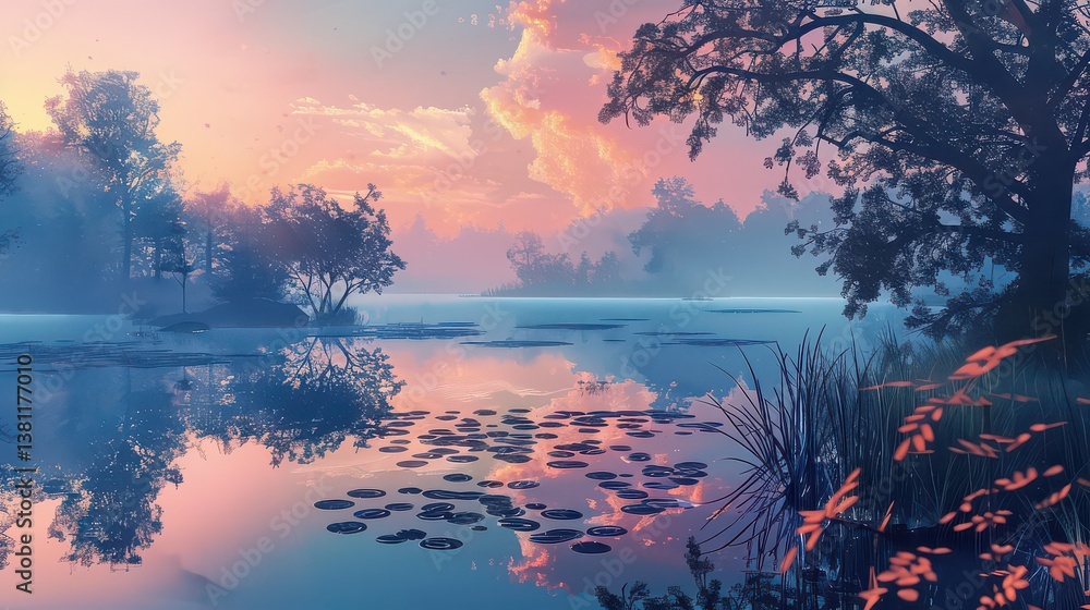 Peaceful lake reflecting the colors of dusk. Peaceful lake reflecting the colors of dusk.