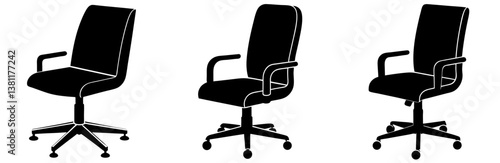 Office Chair Silhouette Vector Art on White Background
