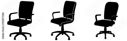 Office Chair Silhouette Vector Art on White Background