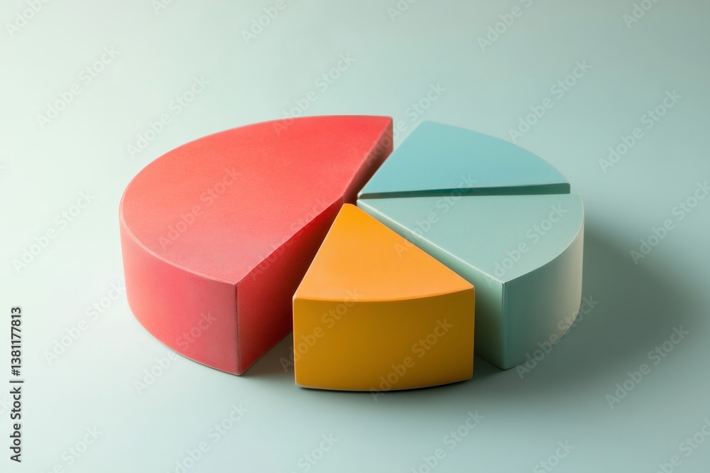 Fototapeta premium Colorful 3d pie chart is slightly separated, representing market share, data analysis, and business growth