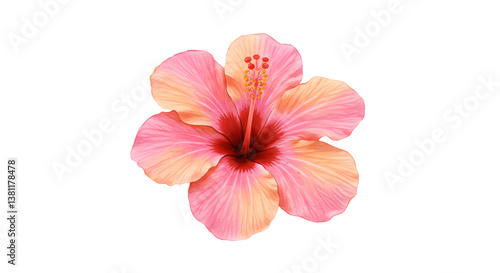 Pink Hibiscus Flower Illustration with Watercolor Effect Isolated on White