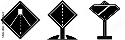 Road Sign Silhouette Vector Art on White Background