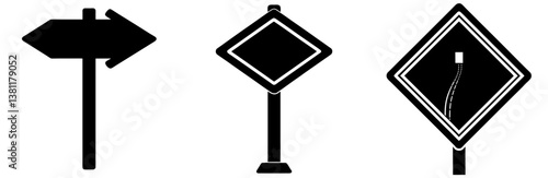 Road Sign Silhouette Vector Art on White Background