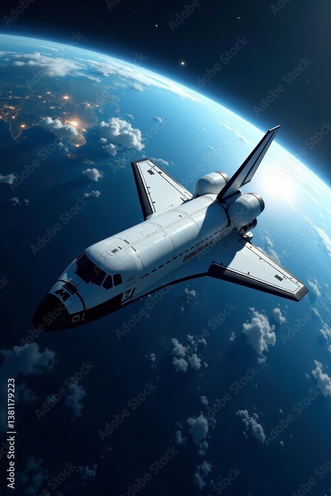 Space shuttle in orbit around Earth with beautiful blue planet in the background, space travel, astronomy, orbit Space shuttle in orbit around Earth with beautiful blue planet in the background, space travel, astronomy, orbit