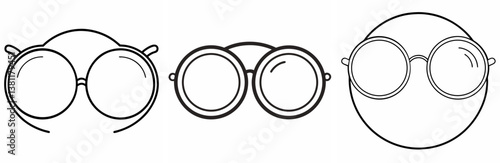 Round Spectacles Outline Coloring Book Page Line Art Drawing Set