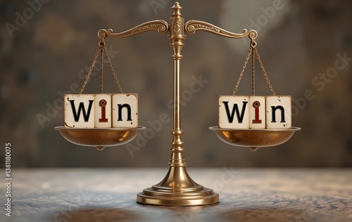 Set of scales perfectly balanced with the words 