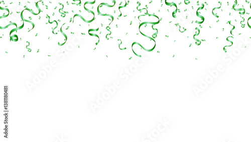 Celebration luxury with green confetti for greeting, holiday, birthday party on background