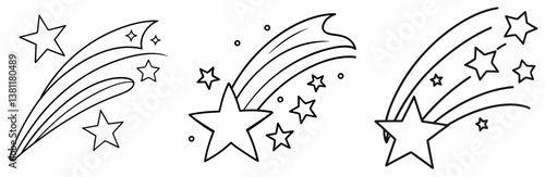 Shooting Stars Outline Coloring Book Page Line Art Drawing Set