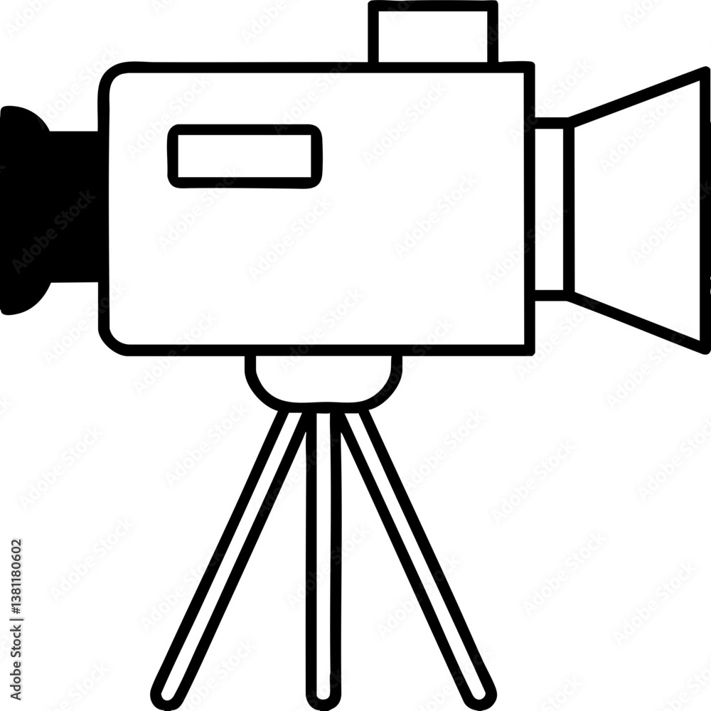 A minimalist illustration of a video camera on a tripod, symbolizing filmmaking and video recording. A minimalist illustration of a video camera on a tripod, symbolizing filmmaking and video recording.