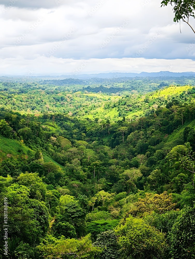 Fototapeta premium Breathtaking Nature Landscape: Scenic View of Greenery, Hills, and Valleys with Vibrant Flora and Wildlife