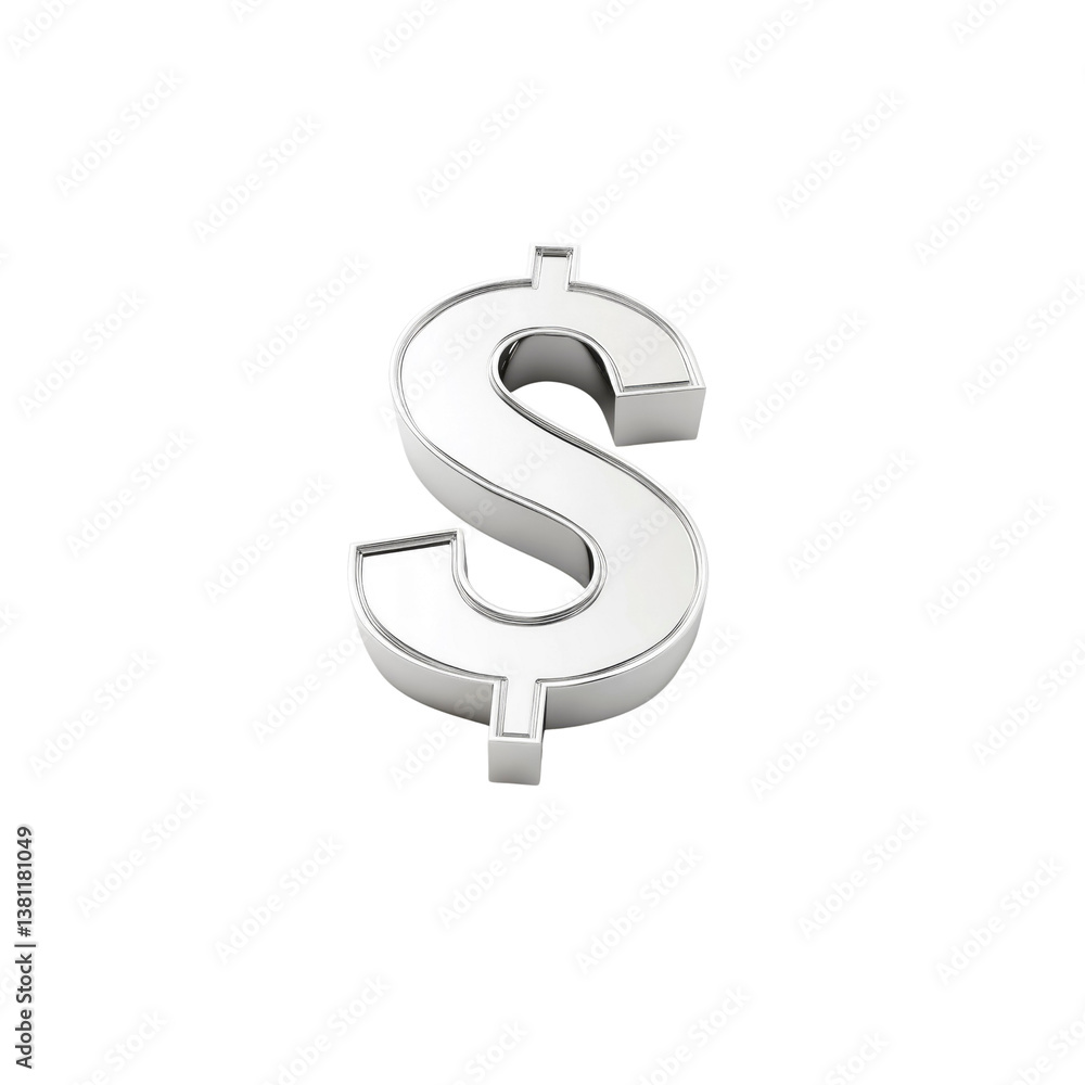 3D Render of a Silver Dollar Sign on 3D Render of a Silver Dollar Sign on