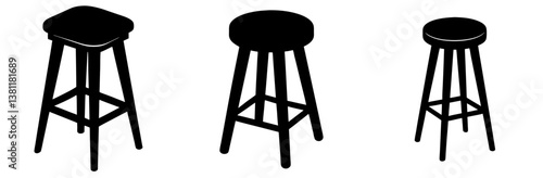 Stool Silhouette Vector Art on White Background