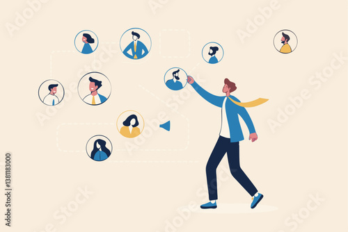 Reorganization or reorg to adjust, allocate resources, change team structure for efficiency, restructure organization, department and job roles concept, businessman ceo reorganize employee role chart.