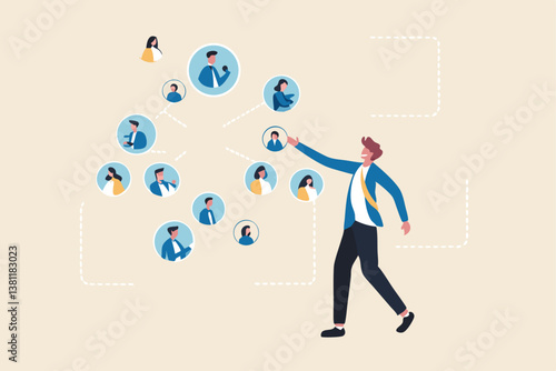 Reorganization or reorg to adjust, allocate resources, change team structure for efficiency, restructure organization, department and job roles concept, businessman ceo reorganize employee role chart.