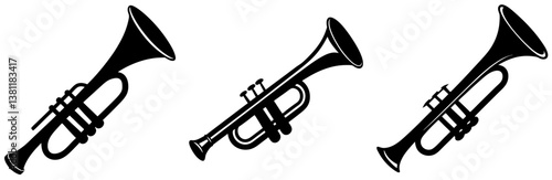  Trumpet Silhouette Vector Art on White Background