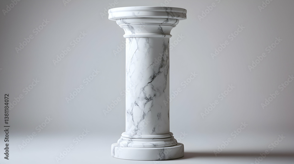 White Marble Pedestal on Light Gray Background White Marble Pedestal on Light Gray Background