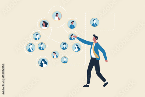 Reorganization or reorg to adjust, allocate resources, change team structure for efficiency, restructure organization, department and job roles concept, businessman ceo reorganize employee role chart.