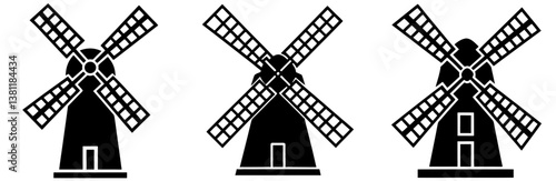 Windmill Silhouette Vector Art on White Background