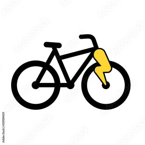 E-bike como icono con el símbolo de un rayo como señal de la electricidad en la e-bike