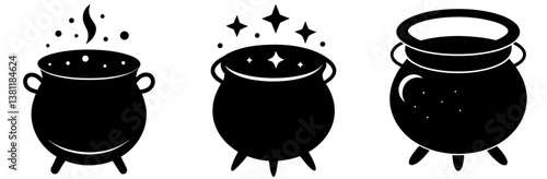  Witches Cauldron Silhouette Vector Art Set on White Background