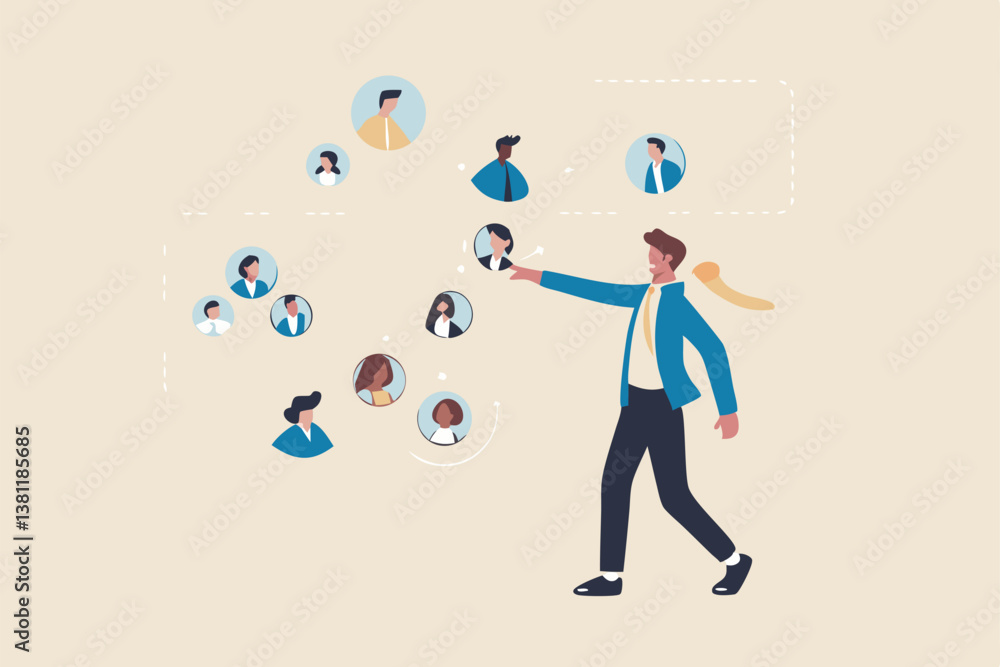 Reorganization or reorg to adjust, allocate resources, change team structure for efficiency, restructure organization, department and job roles concept, businessman ceo reorganize employee role chart. Reorganization or reorg to adjust, allocate resources, change team structure for efficiency, restructure organization, department and job roles concept, businessman ceo reorganize employee role chart.