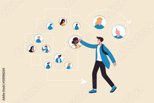 Reorganization or reorg to adjust, allocate resources, change team structure for efficiency, restructure organization, department and job roles concept, businessman ceo reorganize employee role chart.