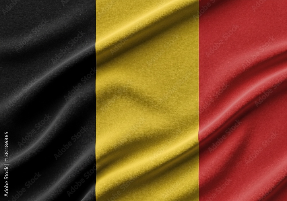 Obraz premium Belgium Flag - Waving Belgian National Symbol in Black, Yellow, and Red - Patriotism and Culture.