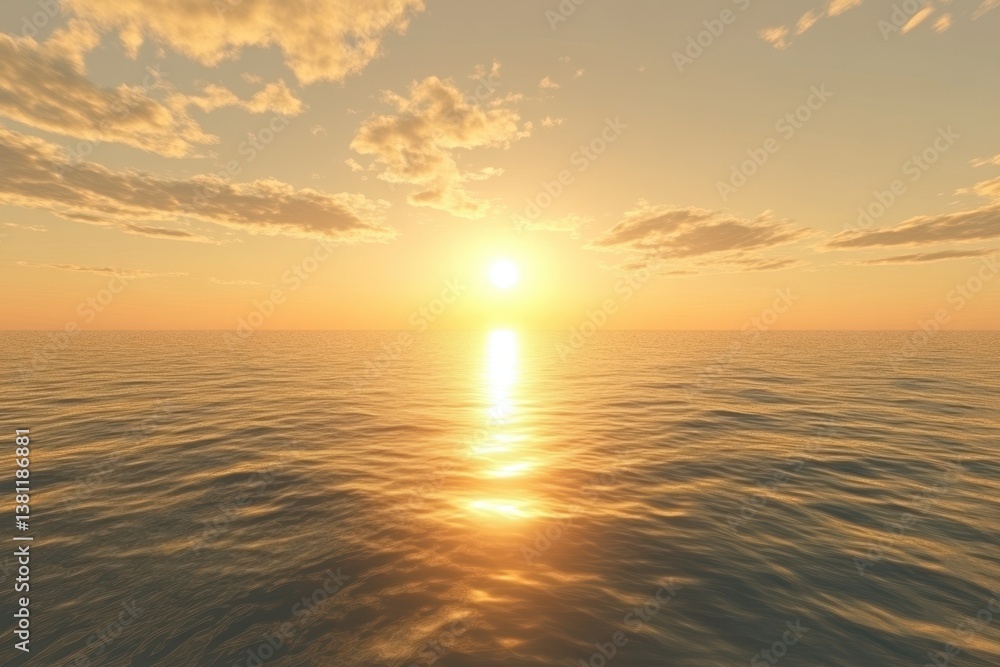 Obraz premium Sunset over calm ocean waters creates a serene and tranquil atmosphere at twilight
