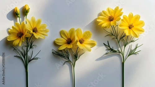 Wallpaper Mural Floral composition of blooms. Component for designing, postcard, pattern, arrangement, wedding invitations, and cards. Three yellow flowers set against a white background. Torontodigital.ca
