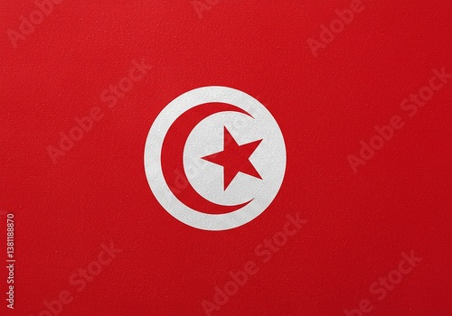 Tunisian Flag Red Background, Crescent Moon, Star, Symbol of Tunisia, National Emblem, Country, Nation.