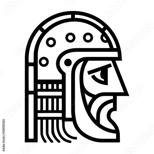 Ancient Warrior Helmet Icon in Linear Style  