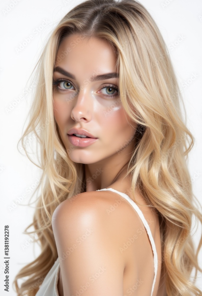Naklejka premium A woman with long blonde hair is posing for a picture