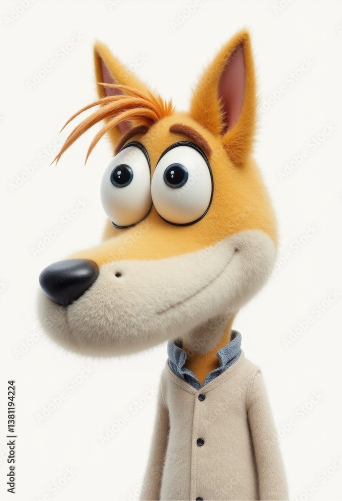 Fototapeta premium A cartoon fox wearing a sweater and a blue shirt