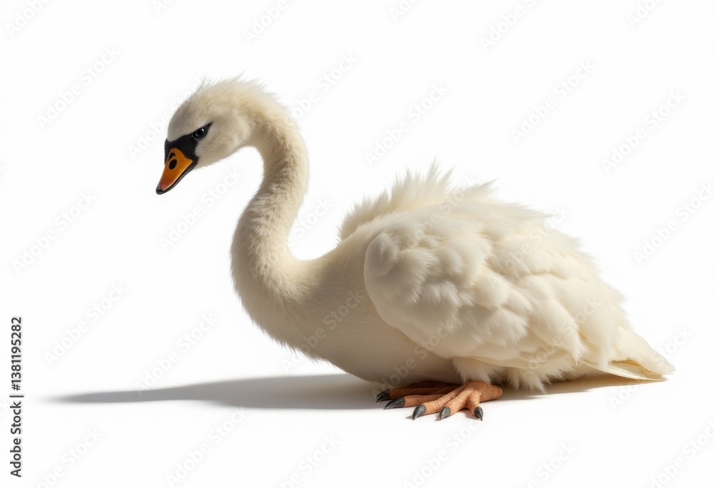 Obraz premium A white swan sitting on a white surface with a white background