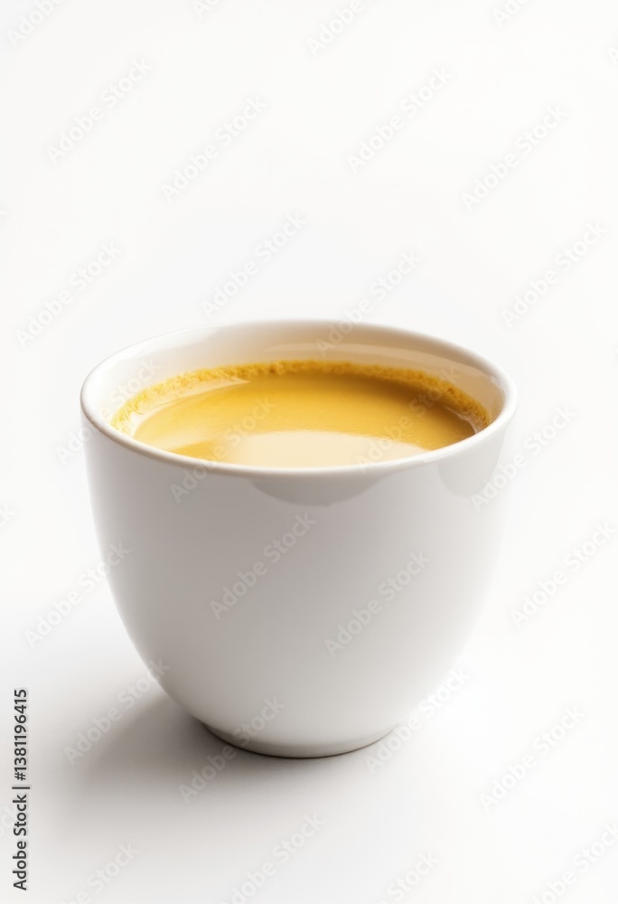 A white bowl filled with liquid sitting on top of a table