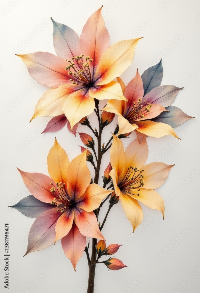 A bunch of orange and yellow flowers on a white background