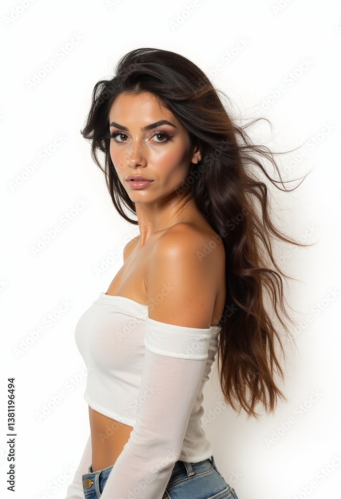 A woman in a white top and jeans posing for a picture