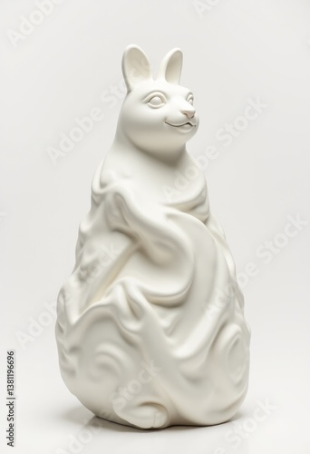 Obraz na płótnie A white ceramic sculpture of a rabbit sitting on its hind legs w salonie